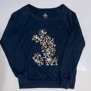 Disney Park Black Sequin Mickey Mouse Long Sleeve Shirt